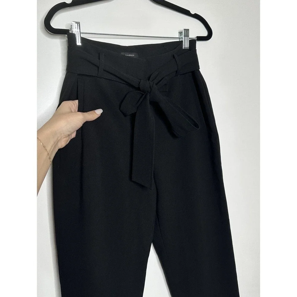 NWOT Halogen High Waist Belted Tie Ankle Trouser Pants Women's Black Size 2 - Picture 7 of 7